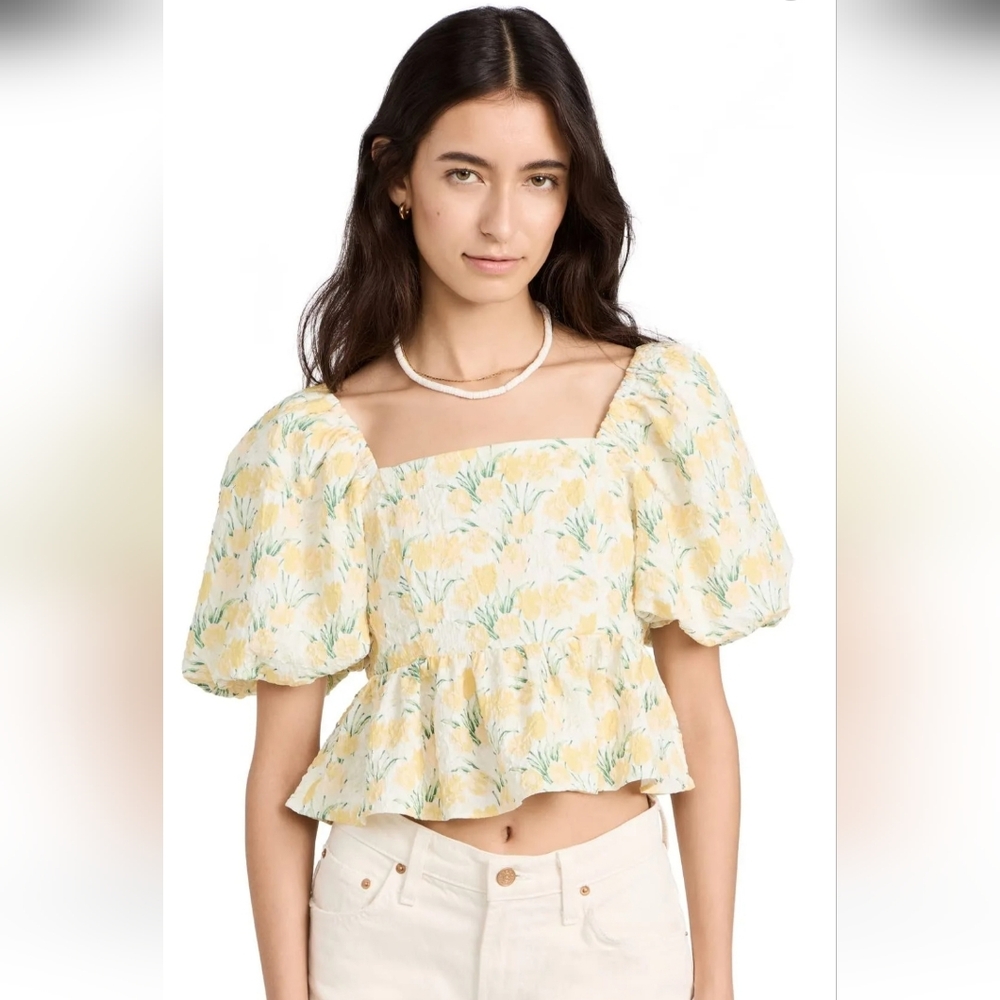 English Factory Floral Puff Sleeve Top - Yellow - M